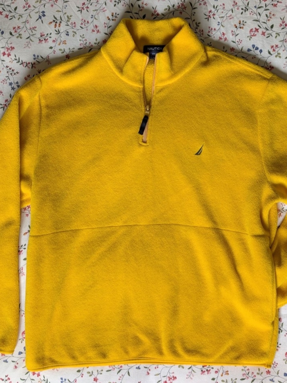 Vintage Nautica Men's Bright Yellow Quarter-Zip Fleece Pullover